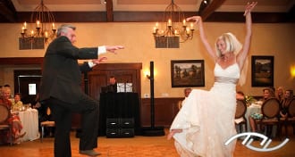 Amy and her Father, Jerry, are surprising their guests with a fun, choreographed Father/Daughter Dance at Arroyo Trabuco Golf Club in Mission Viejo, CA. Click this photo to see their dance on YouTube. (Photo Credit: Rani Lu Photography)