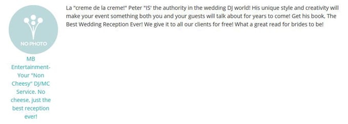 MB Entertainment's Wedding Wire ENDORESMENT of Kansas City, MO Wedding DJ & MC Peter Merry with MERRY WEDDINGS