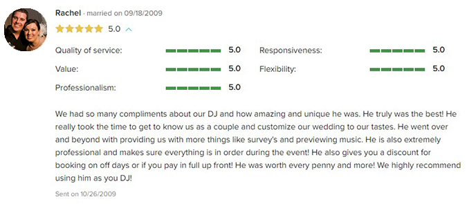 Dain & Rachel Niven's Wedding Wire Review of Kansas City, MO Wedding DJ & MC Peter Merry with MERRY WEDDINGS