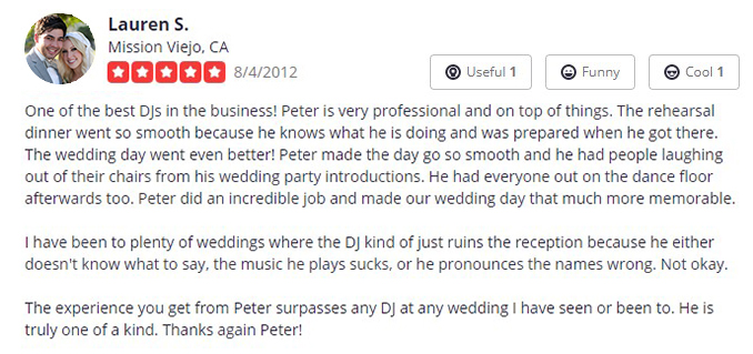 Daniel & Lauren Scotti's Yelp Review of Kansas City, MO Wedding DJ & MC Peter Merry with MERRY WEDDINGS