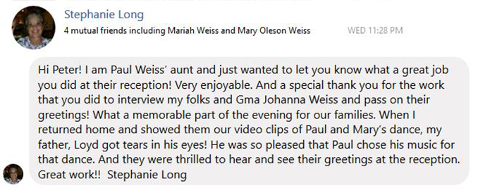 Stephanie Long's Facebook THANK YOU Post about Kansas City, MO Wedding DJ & MC Peter Merry with MERRY WEDDINGS