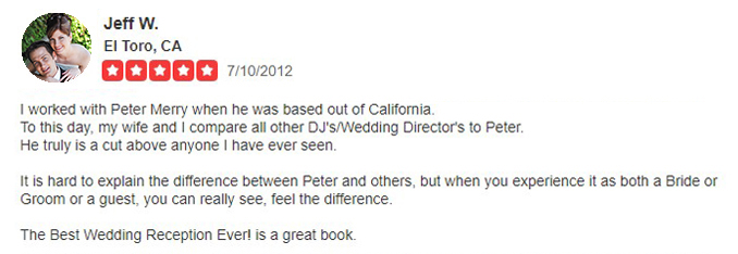 Jeff & Victoria Wisot's Yelp Review of Kansas City, MO Wedding DJ & MC Peter Merry with MERRY WEDDINGS