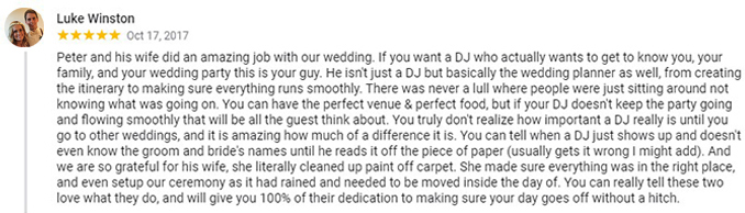 Luke & Tomi Winston's Google+ Review of Kansas City, MO Wedding DJ & MC Peter Merry with MERRY WEDDINGS