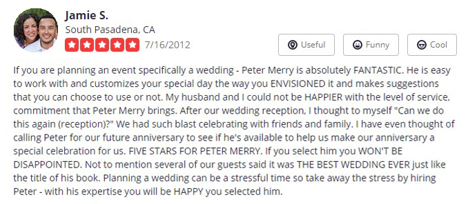 Martin & Jamie Sanchez' Yelp Review of Kansas City, MO Wedding DJ & MC Peter Merry with MERRY WEDDINGS
