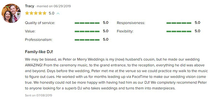 Tim & Tracy Merry's Wedding Wire Review of Kansas City, MO Wedding DJ & MC Peter Merry with MERRY WEDDINGS