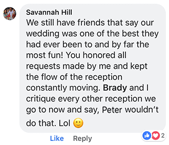 Savannah Hill's post on Facebook about Peter Merry with MERRY WEDDINGS