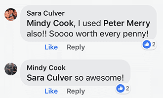 Sara Culver & Mindy Cook's posts on Facebook about Peter Merry with MERRY WEDDINGS