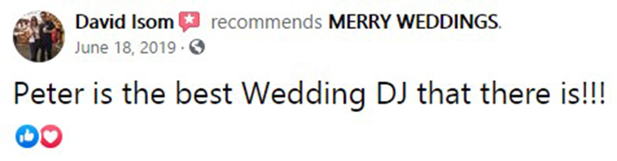 David & Susan Isom's Facebook REVIEW of Kansas City, MO Wedding DJ & MC Peter Merry with MERRY WEDDINGS