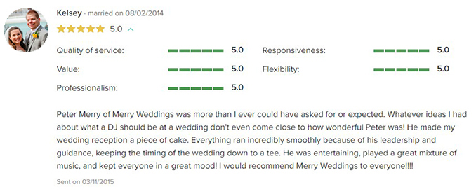 Robert & Kelsey Paprocki's Wedding Wire Review of Kansas City, MO Wedding DJ & MC Peter Merry with MERRY WEDDINGS