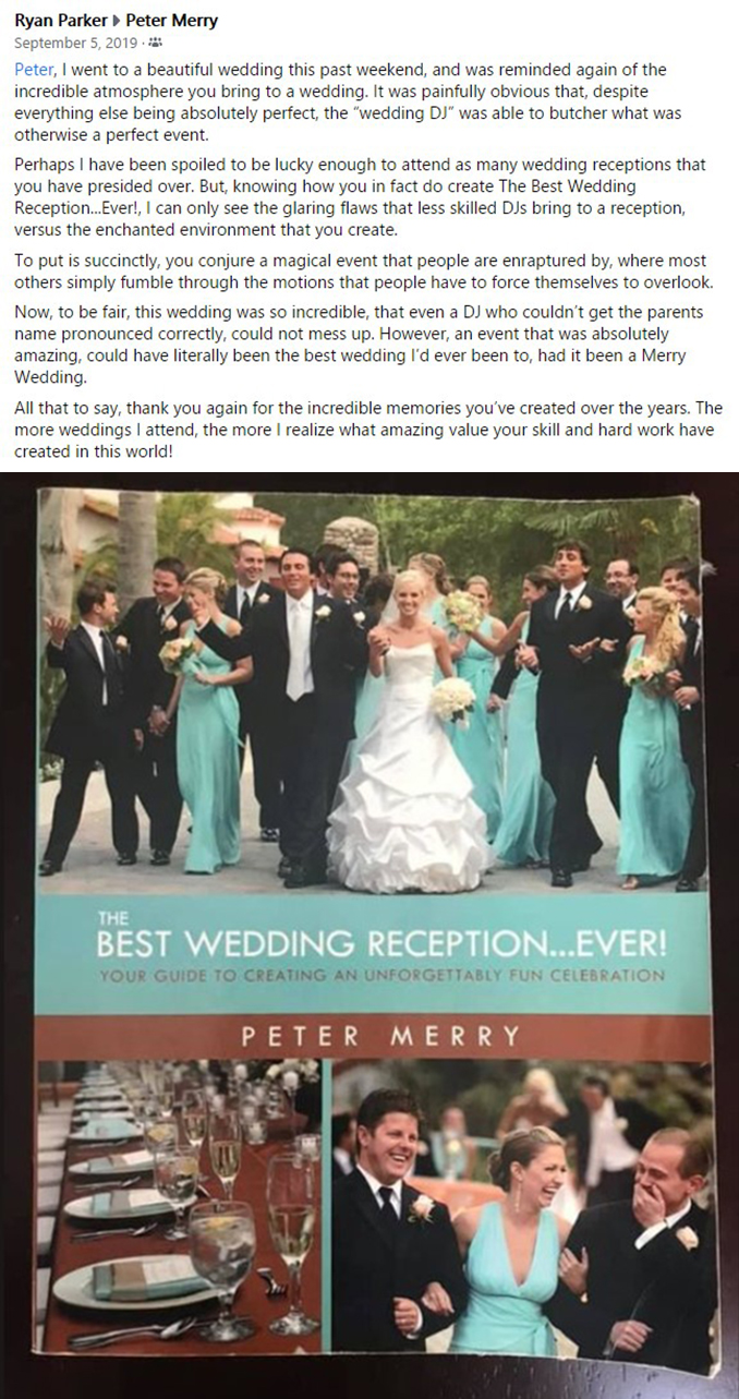 Ryan Parker's Facebook THANK YOU Post about Kansas City, MO Wedding DJ & MC Peter Merry with MERRY WEDDINGS